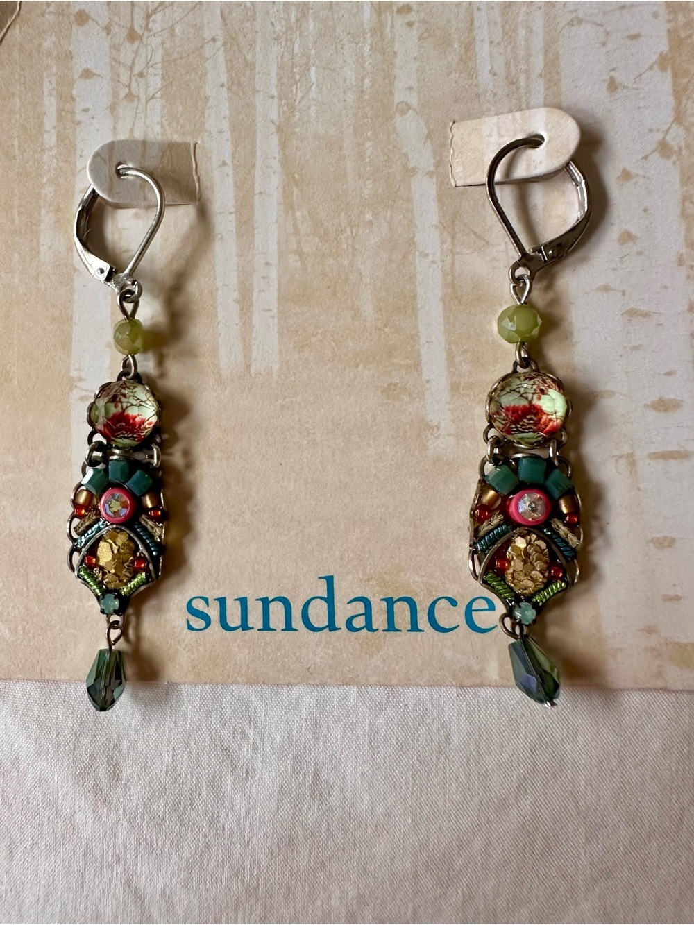 Sundance Green and Gold Beaded Drop Earrings